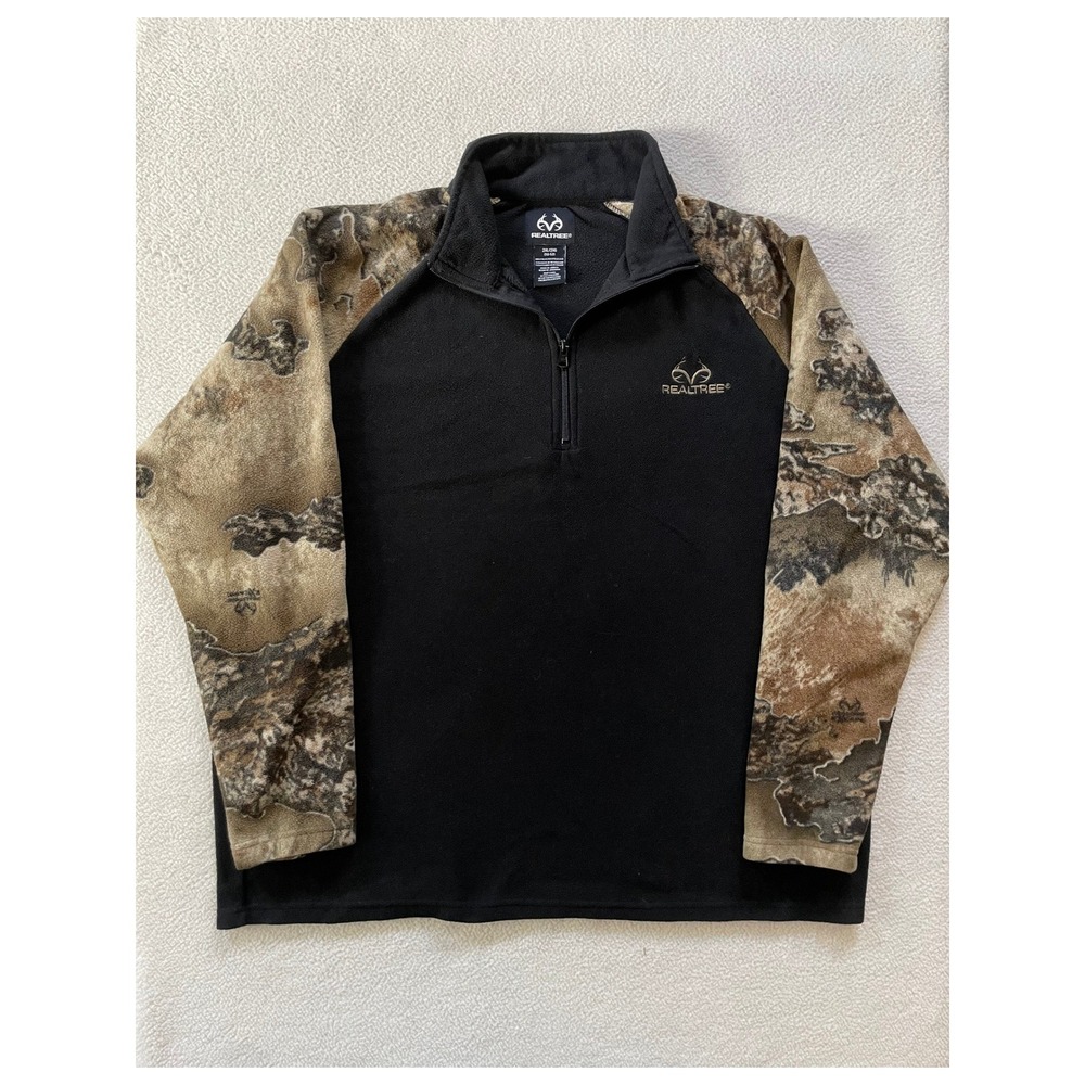 Realtree‎ Mens 2XL Quarter Zip Fleece Pullover Black Camo Raglan IV050961